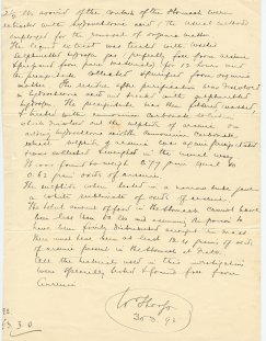 Laboratory report compiled for Colonel O'Callaghan in February 1895